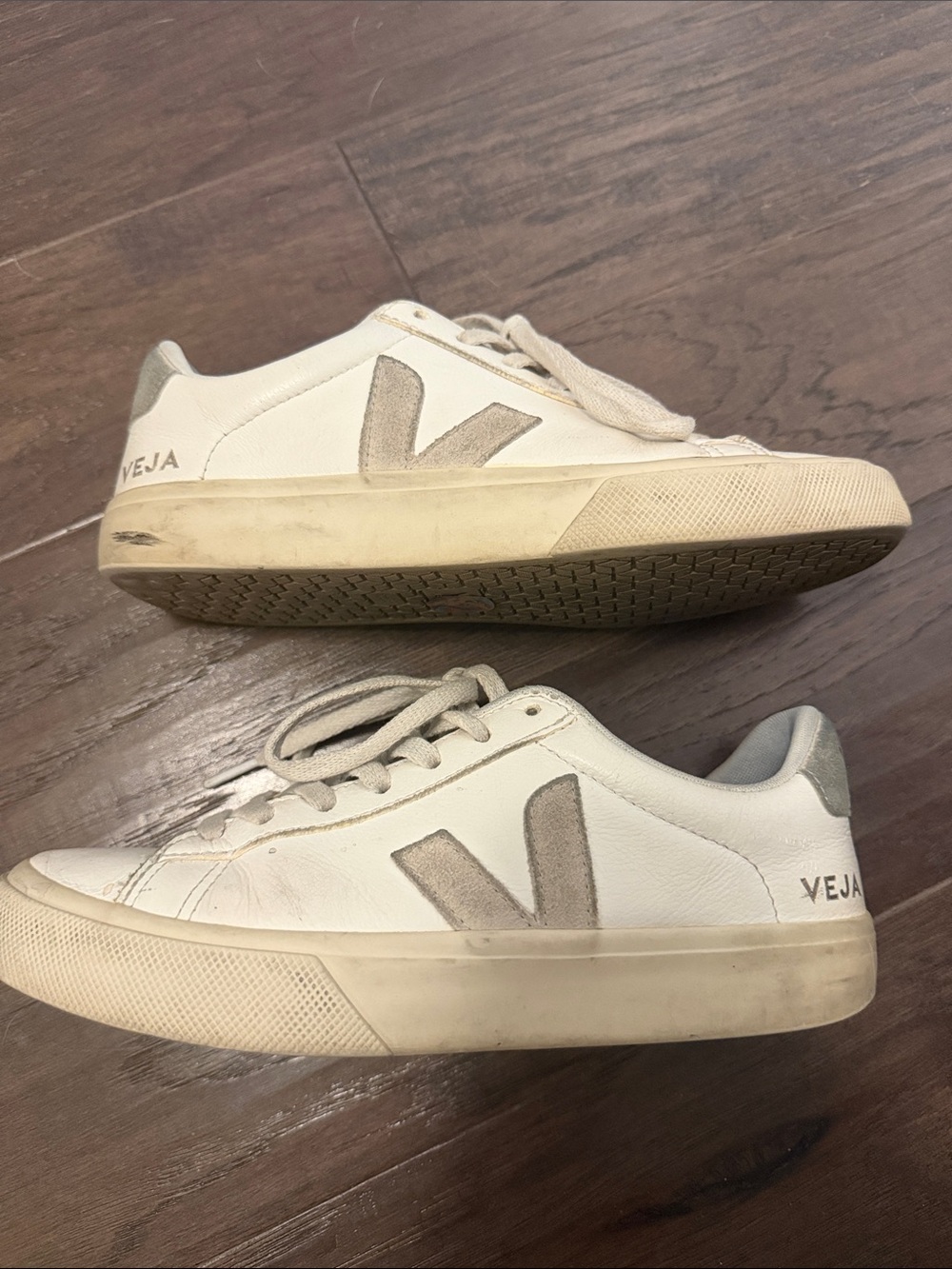 Veja White Leather Sneakers with Gray V Logo